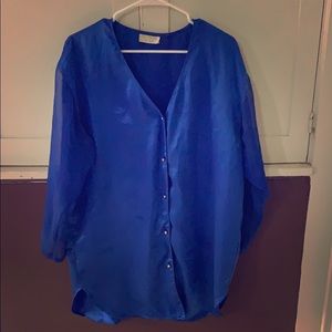 Blue satin button down.